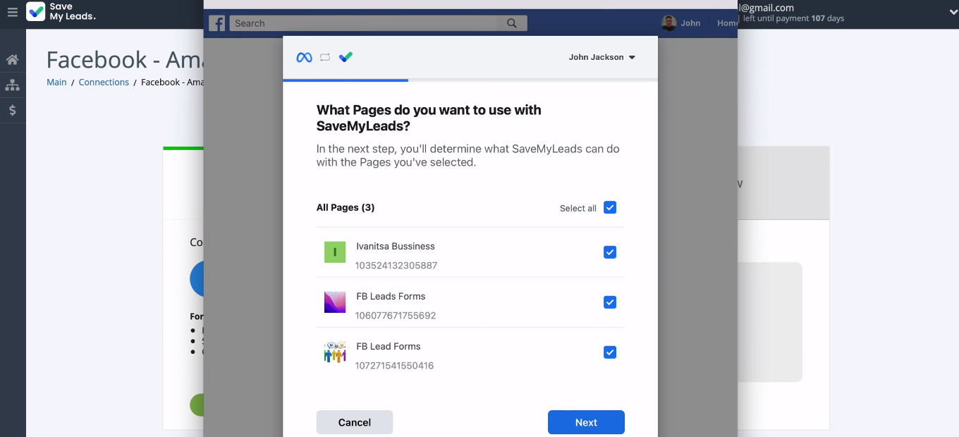Facebook and Amazon SES integration | Select the advertising pages