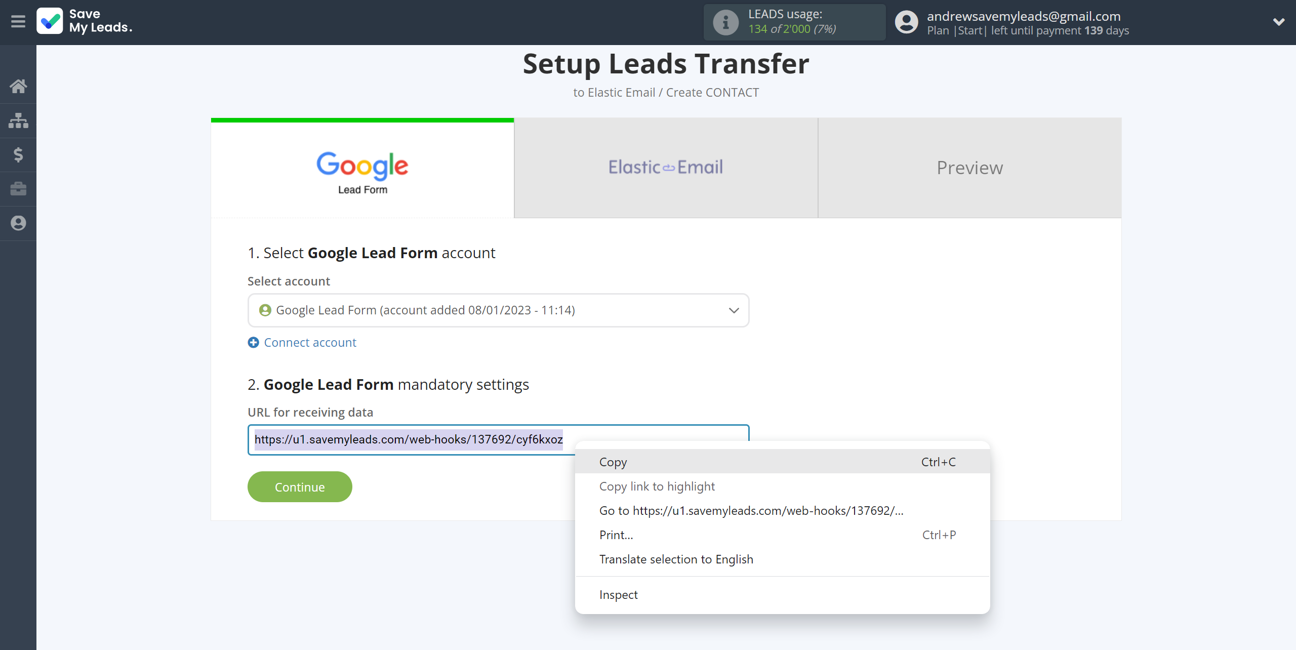 How to Connect Google Lead Form with Elastic Email Create Contacts | Data Source account connection