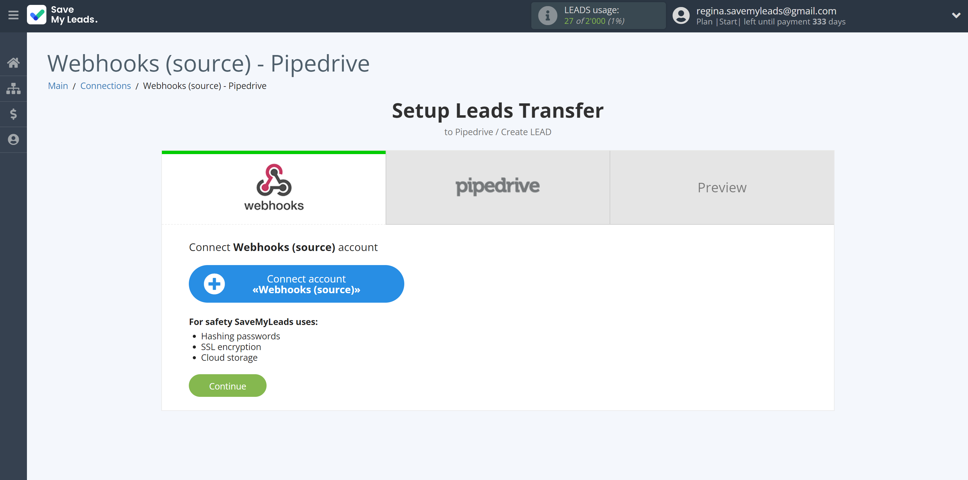 How to Connect Webhooks with Pipedrive Create Lead | Data Source account connection