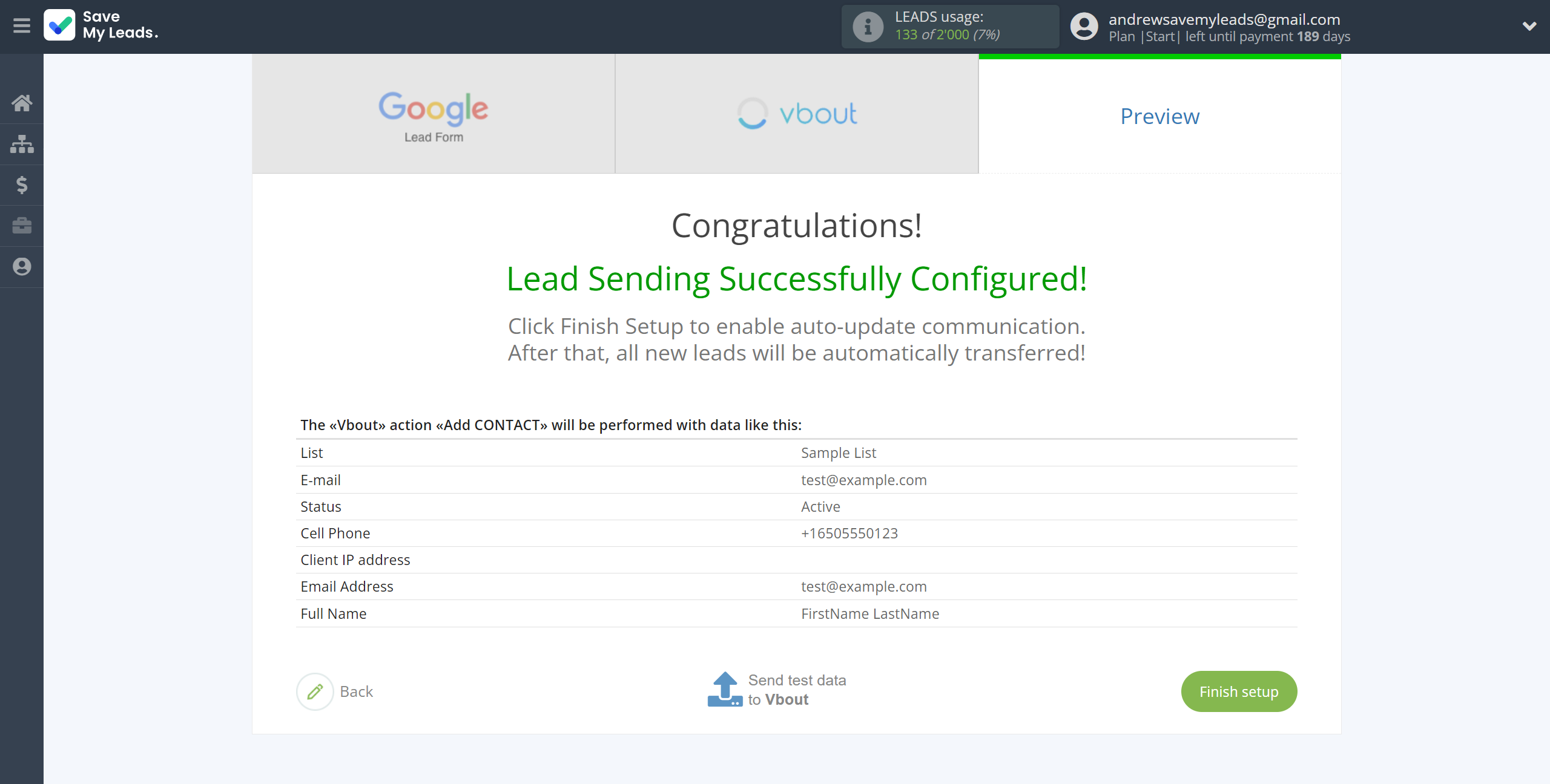 How to Connect Google Lead Form with Vbout Add Contact | Test data