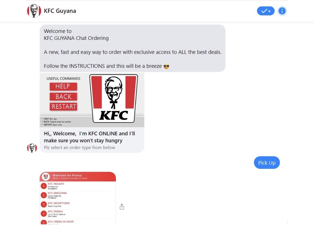 Facebook Messenger marketing | KFC chatbot