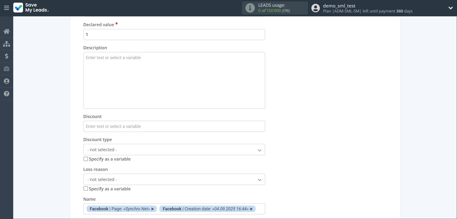 How to Connect Facebook with AgileCRM Create Deal | Assigning fields