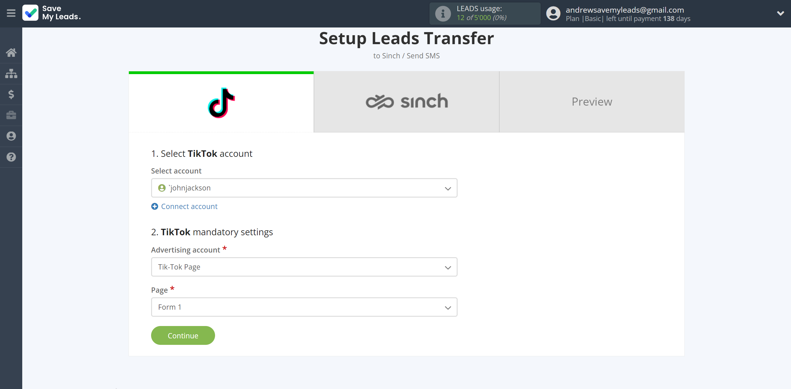 How to Connect TikTok with Sinch | Data Source account connection