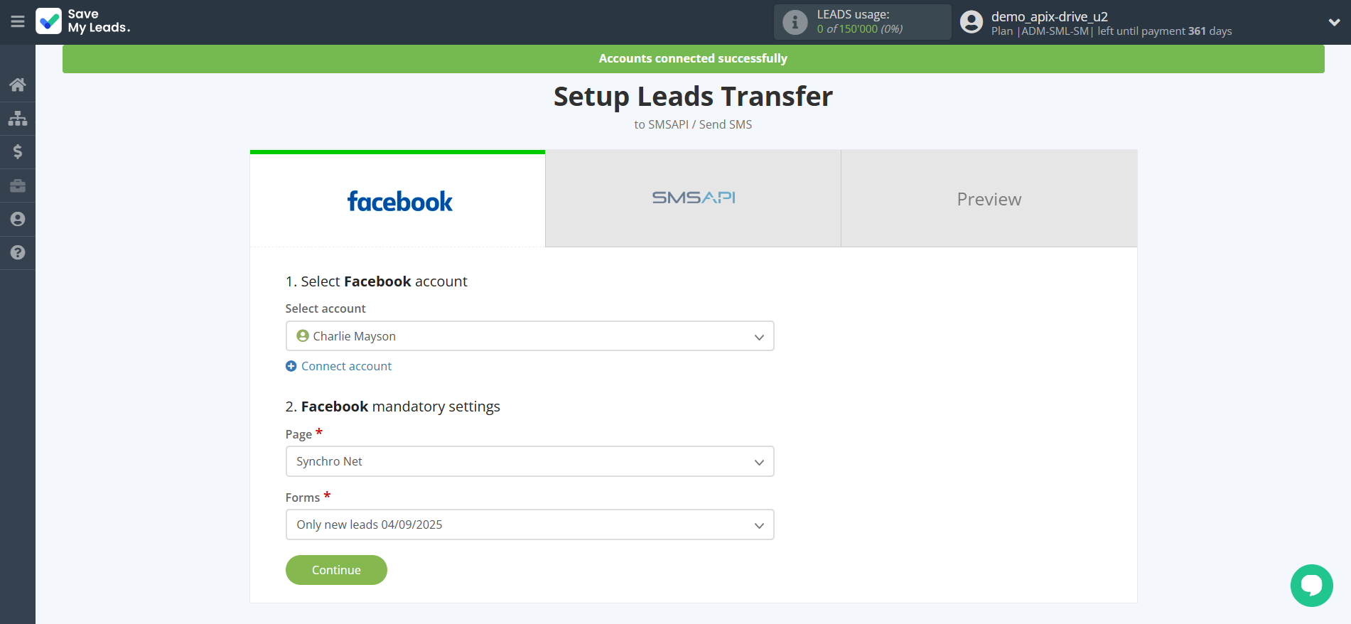 How to Connect Facebook with SMSAPI | Data Source account connection