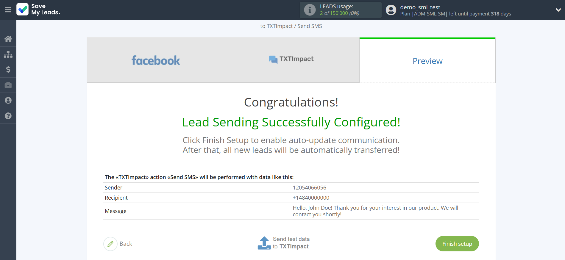 How to Connect Facebook with TXTImpact | Test data How to Connect Facebook with TXTImpact | Test data