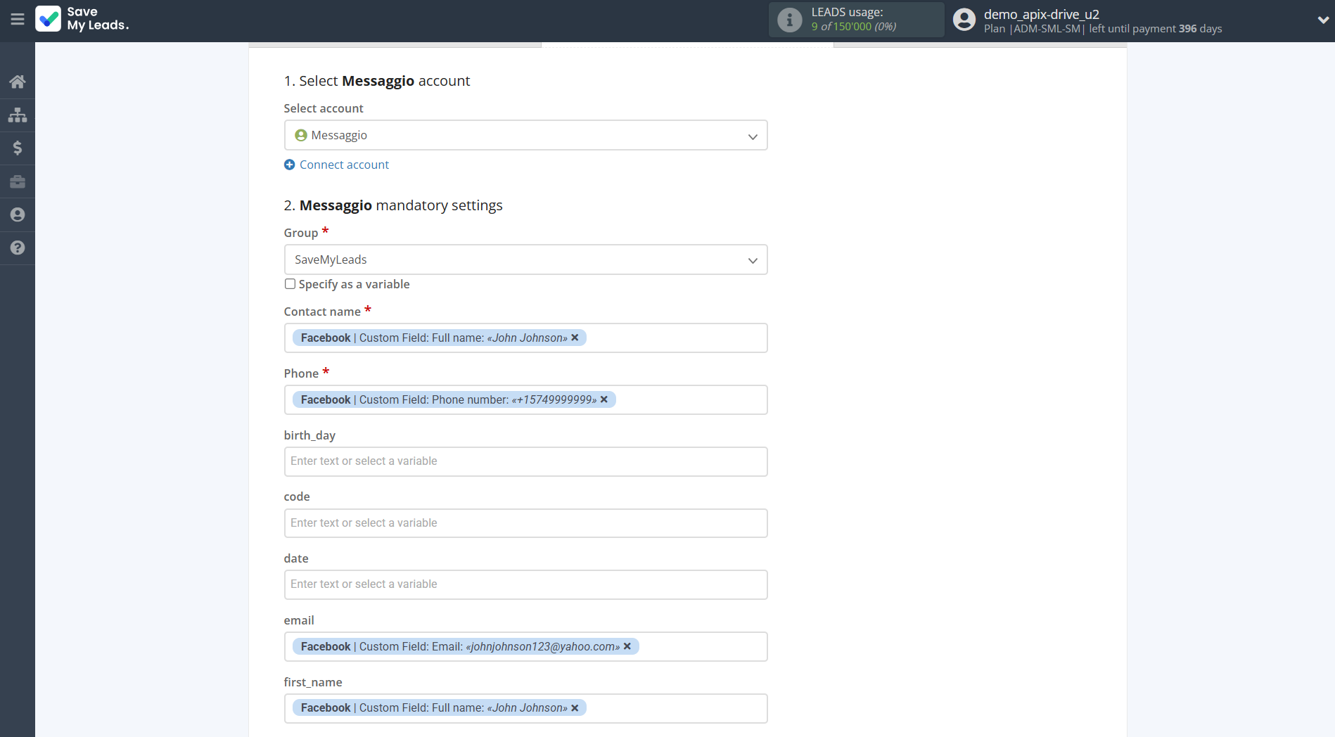How to Connect Facebook with Messaggio | Assigning fields How to Connect Facebook with Messaggio | Assigning fields