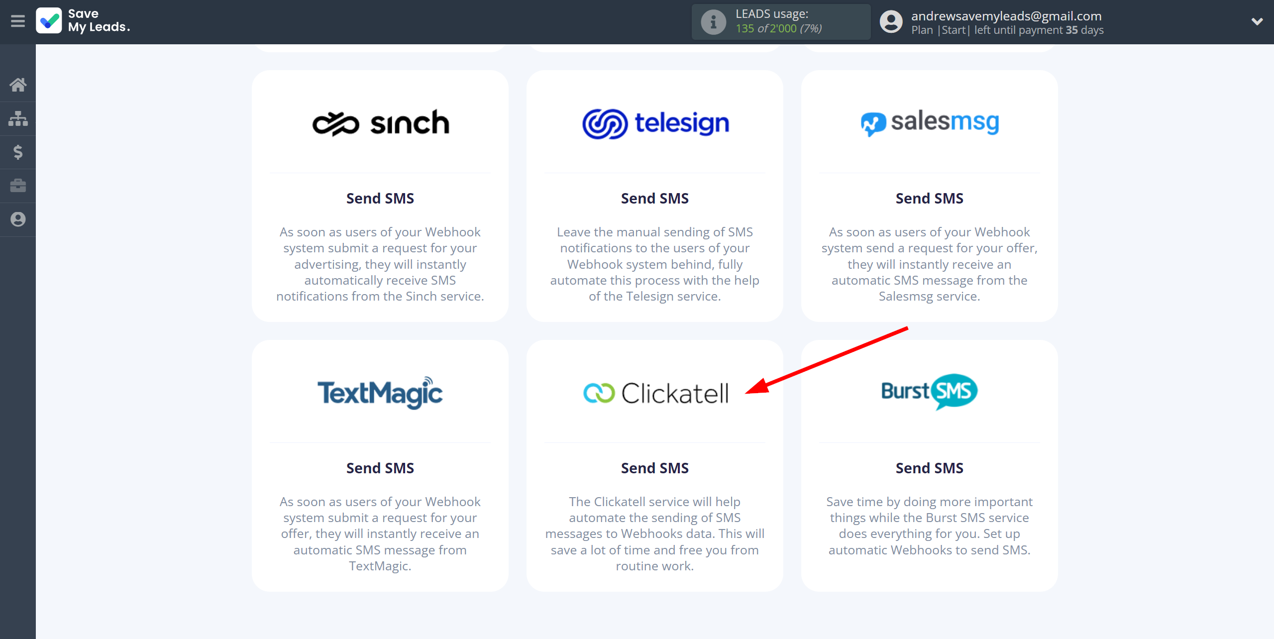 How to Connect Webhooks with Clickatell | Data Destination system selection