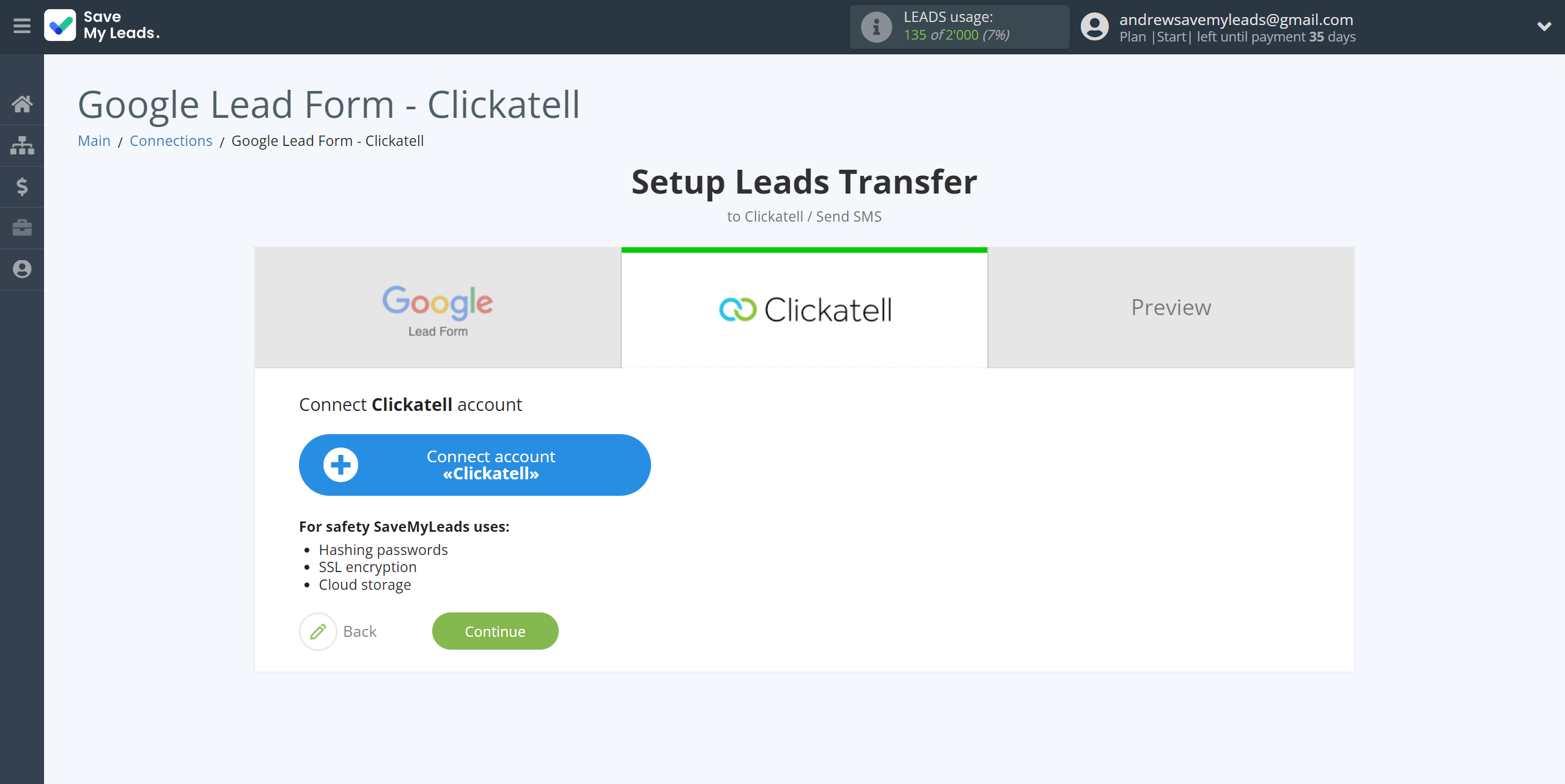 How to Connect Google Lead Form with Clickatell | Data Destination account connection