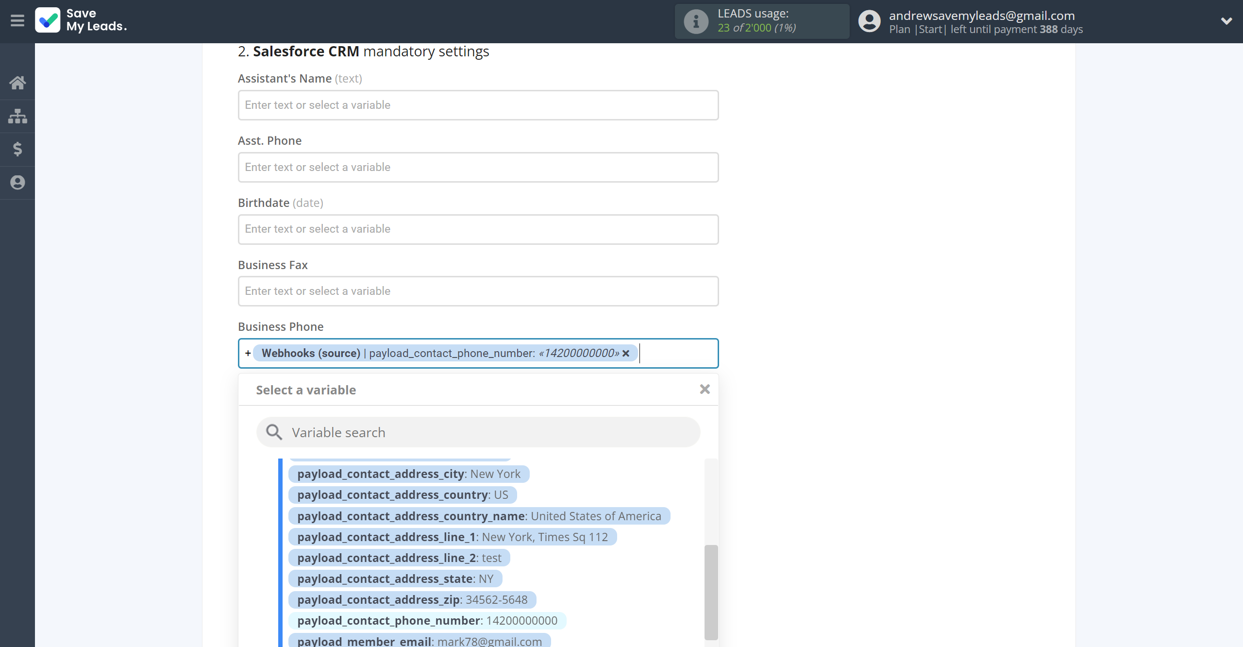 How to Connect Webhooks with Salesforce CRM Create Contacts | Assigning fields