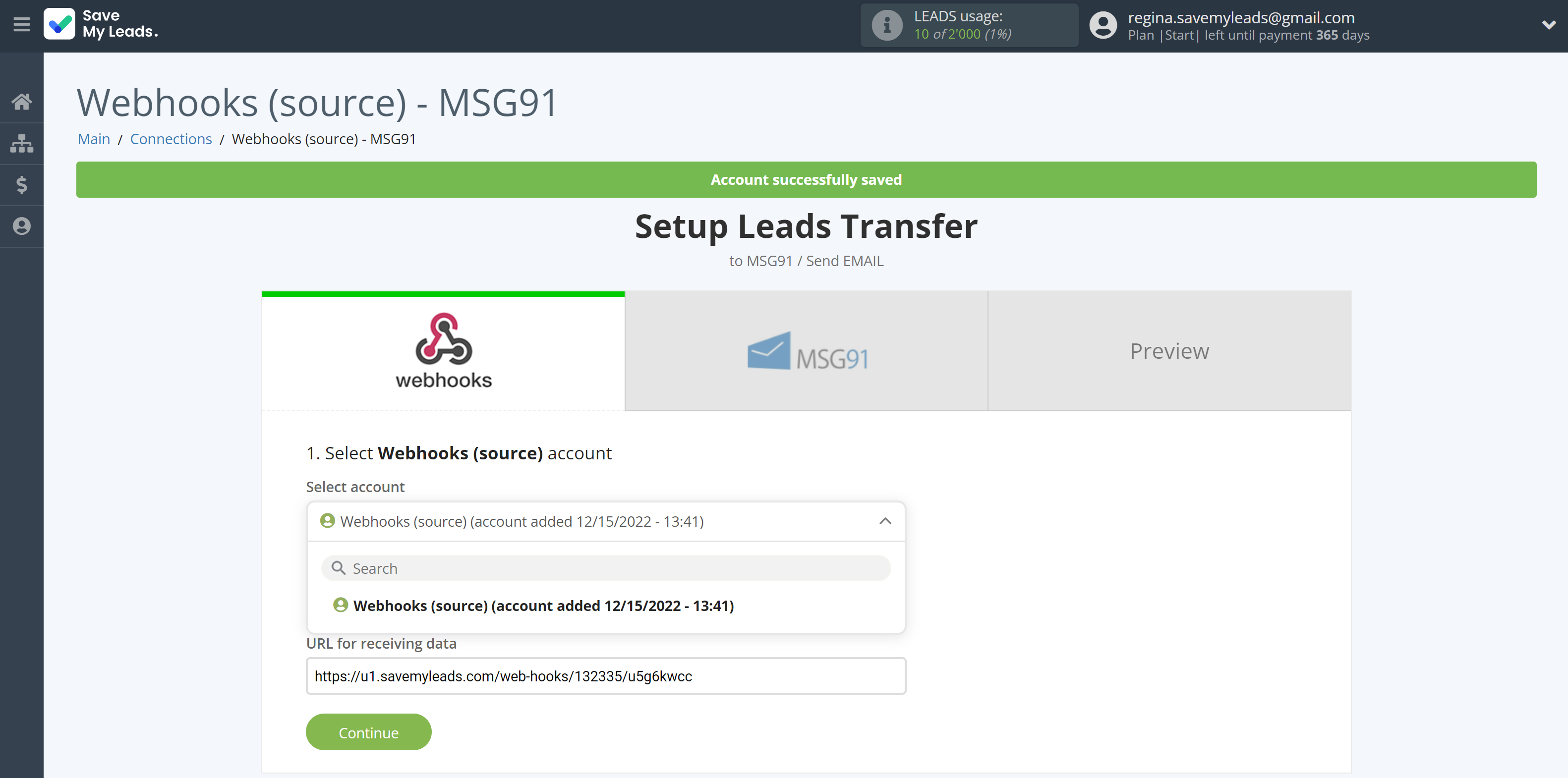 How to Connect Webhooks with MSG91 Send Email | Data Source account selection