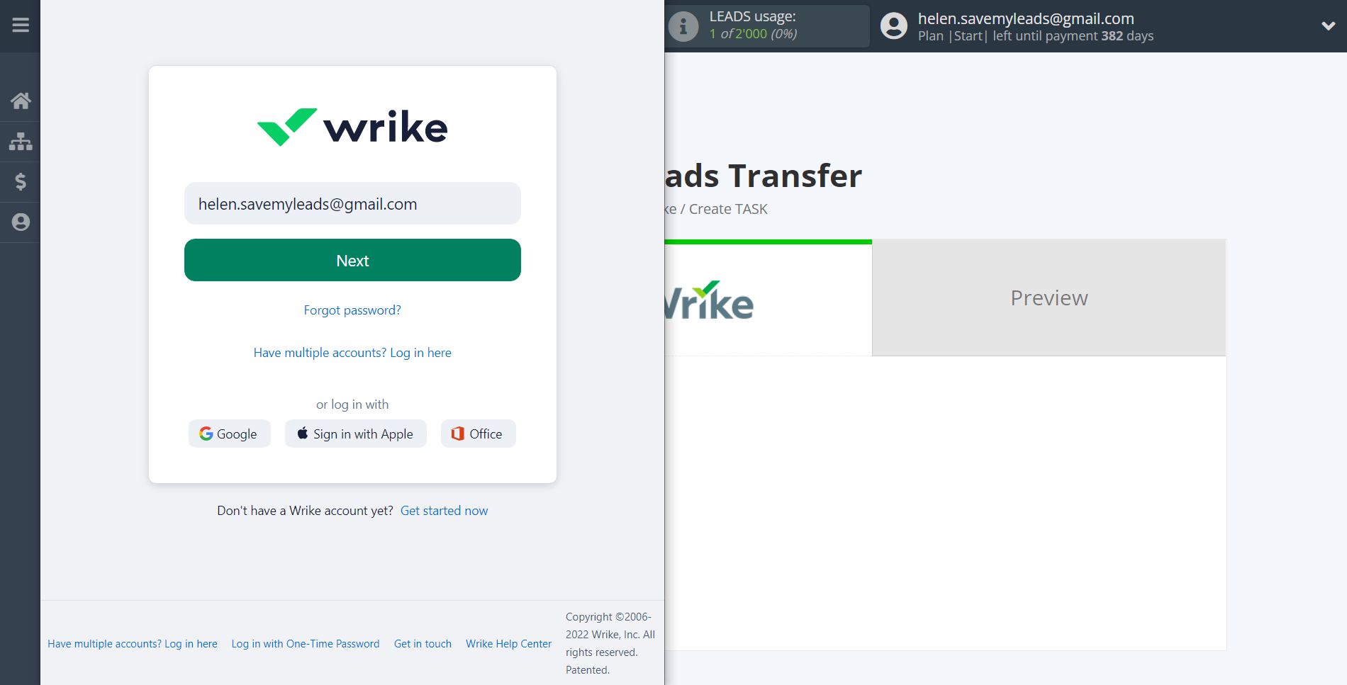 How to Connect Google Lead Form with Wrike | Data Destination account connection
