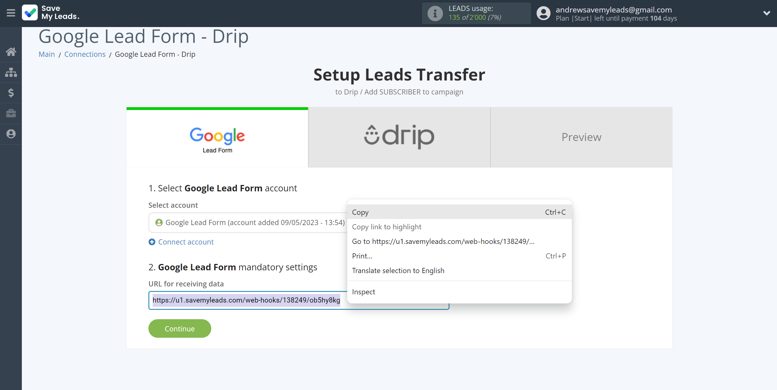 How to Connect Google Lead Form with Drip Add Subscribers to campaign | Data Source account connection