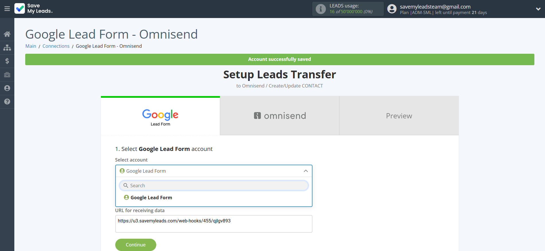How to Connect Google Lead Form with Omnisend Create Contacts | Data Source account connection