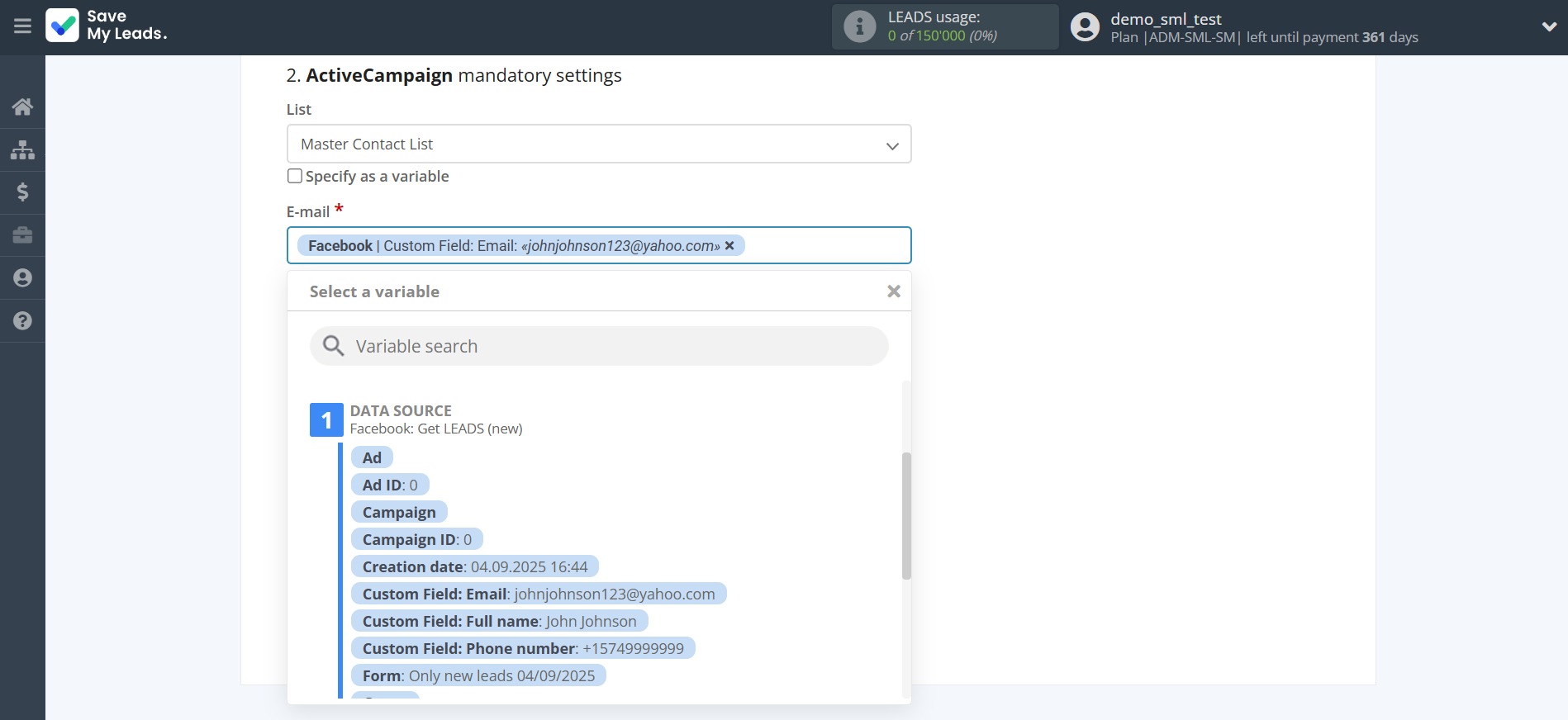 How to Connect Facebook with ActiveCampaign Create Contacts | Assigning fields