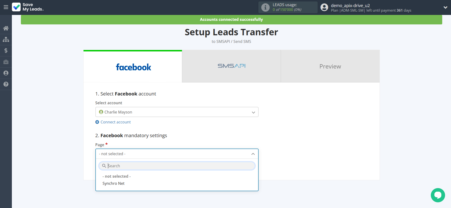 How to Connect Facebook with SMSAPI | Data Source account connection