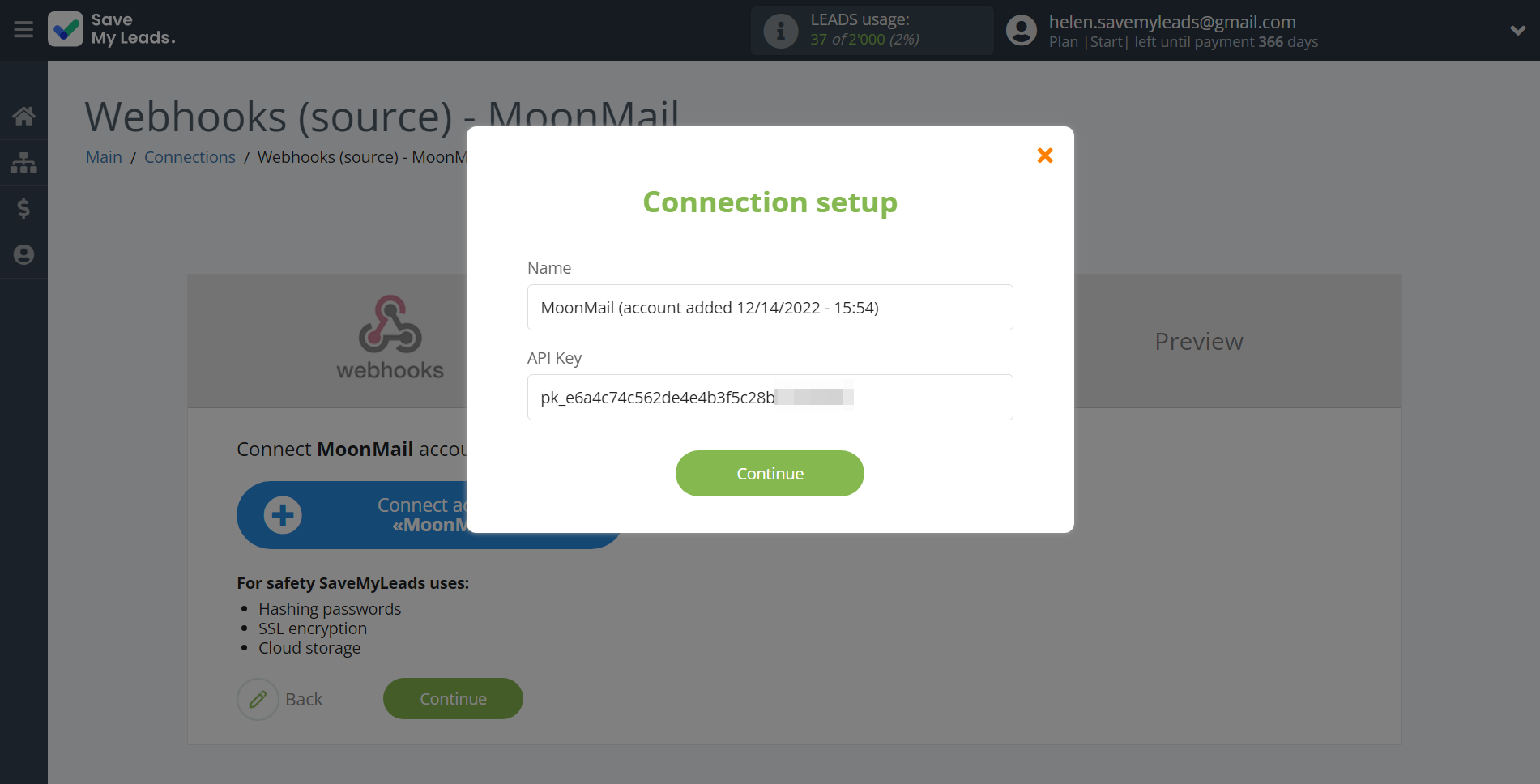 How to Connect Webhooks with MoonMail | Data Destination account connection