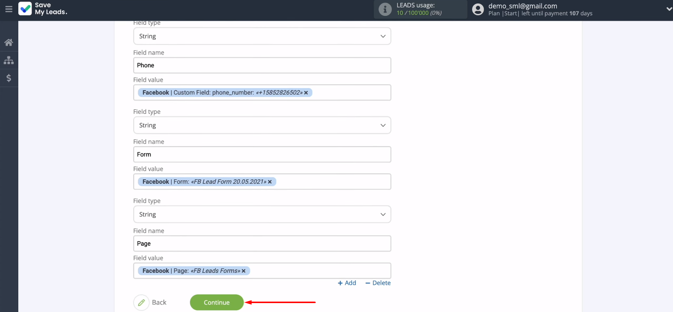 Facebook and Amazon DynamoDB integration | Click "Continue" Facebook and Amazon DynamoDB integration | Click "Continue"