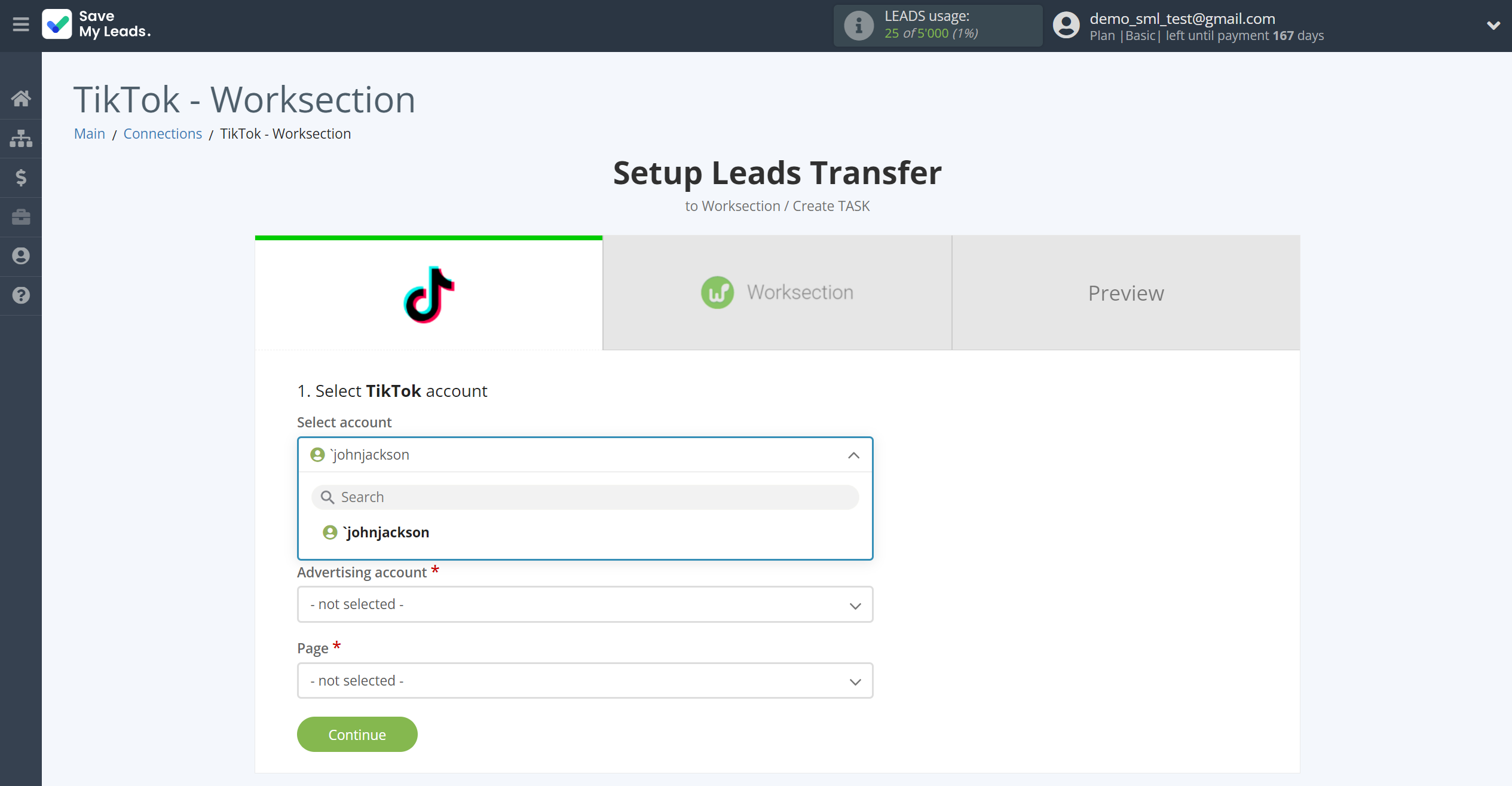 How to Connect TikTok with Worksection | Data Source account connection