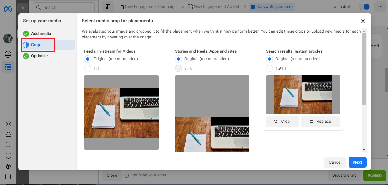 Adding images to Facebook ads | Crop function<br> Adding images to Facebook ads | Crop function<br>