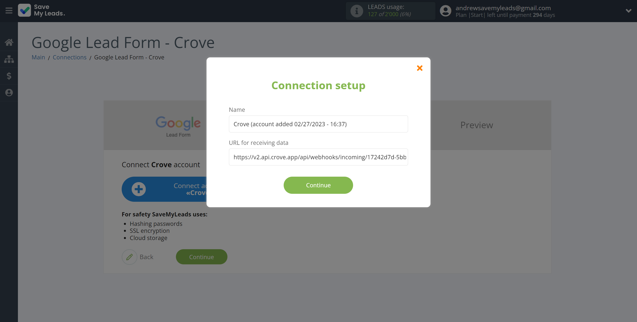 How to Connect Google Lead Form with Crove | Data Destination account connection