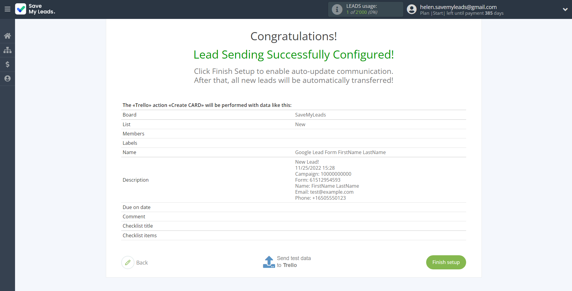 How to Connect Google Lead Form with Trello | Test data