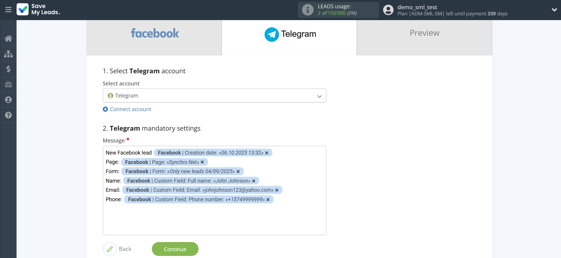 How to Connect Facebook with Telegram | Assigning fields How to Connect Facebook with Telegram | Assigning fields
