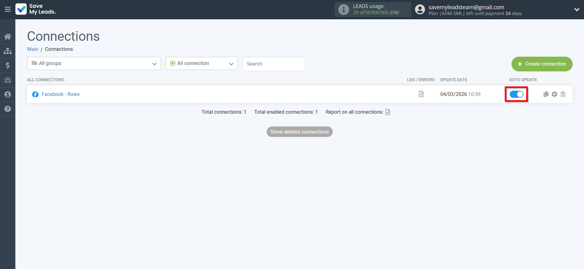 How to Connect Facebook with Rows Add Row | Enable auto-update
