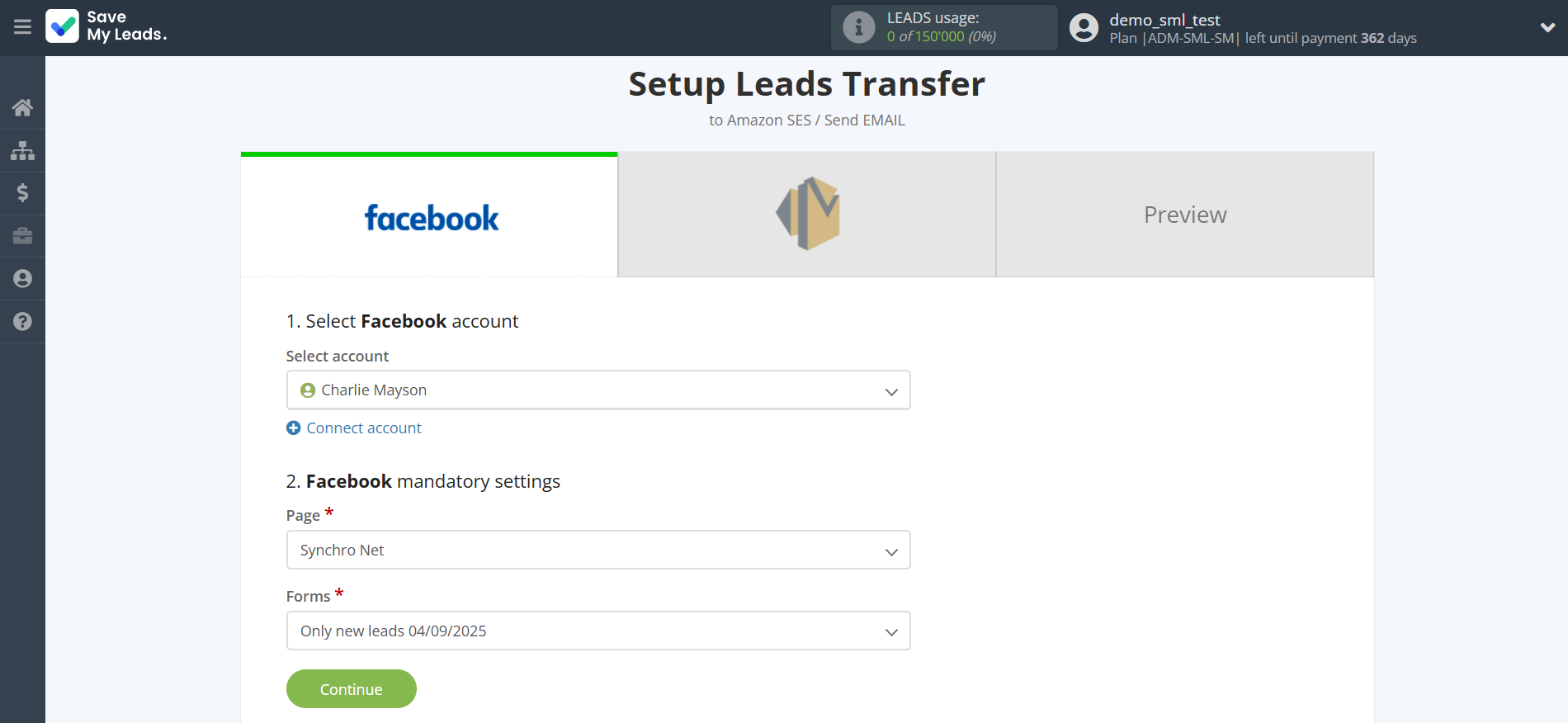 How to Connect Facebook with Amazon SES | Data Source account connection
