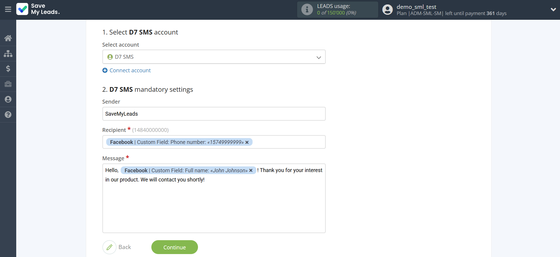 How to Connect Facebook with D7 SMS | Assigning fields