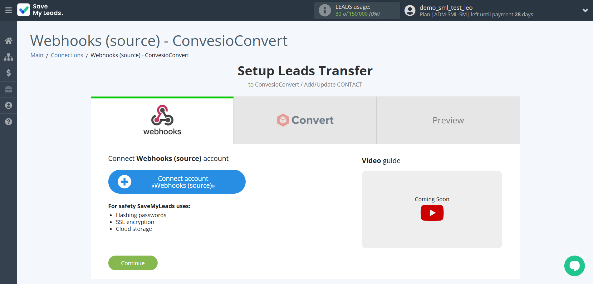 How to Connect Webhooks with ConvesioConvert | Data Source account connection