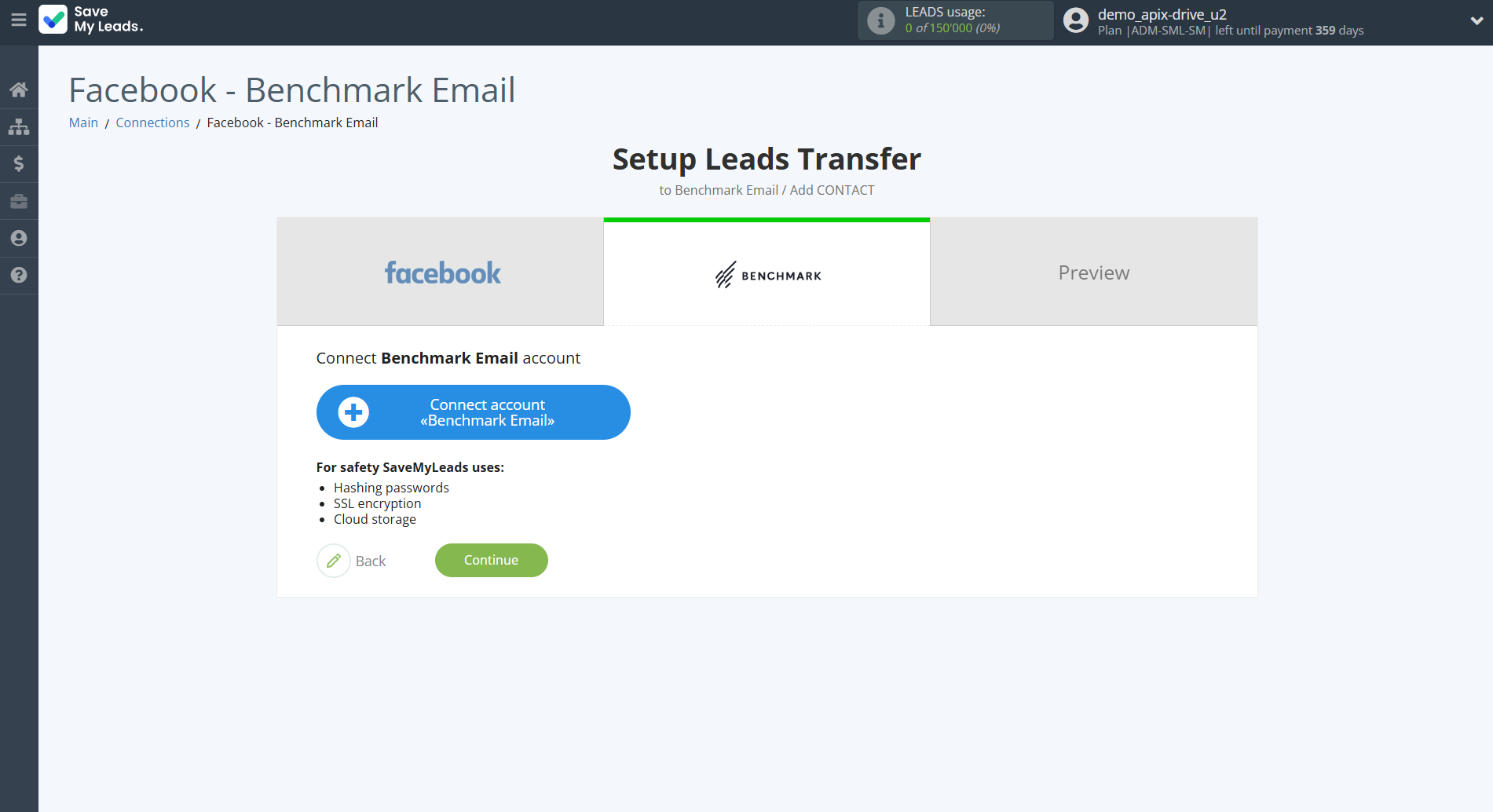How to Connect Facebook with Benchmark Email | Data Destination account connection