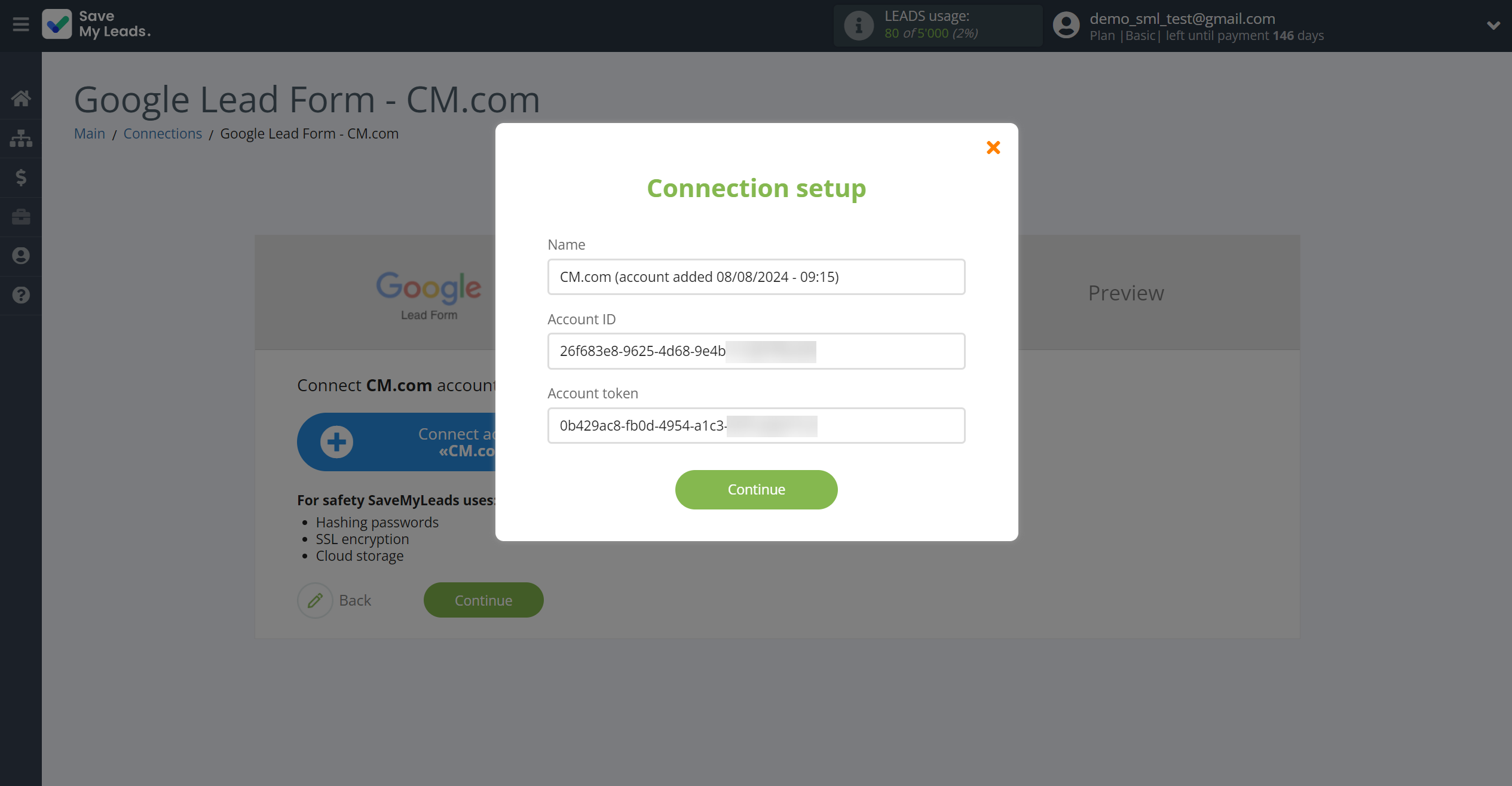 How to Connect&nbsp;Google Lead Form with CM.com | Data Destination account connection