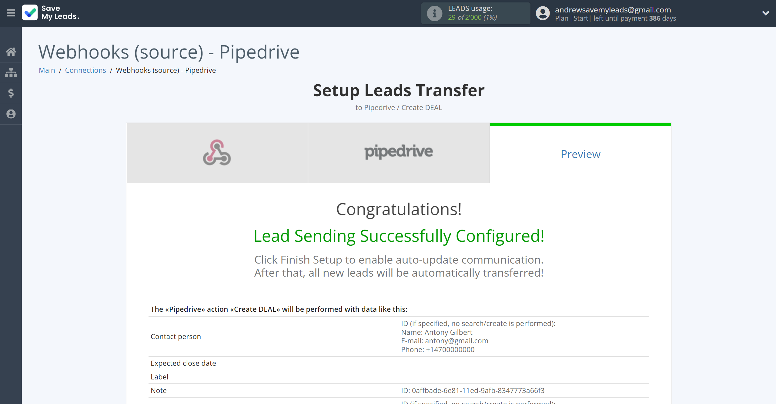 How to Connect Webhooks with Pipedrive Create Deal | Test data