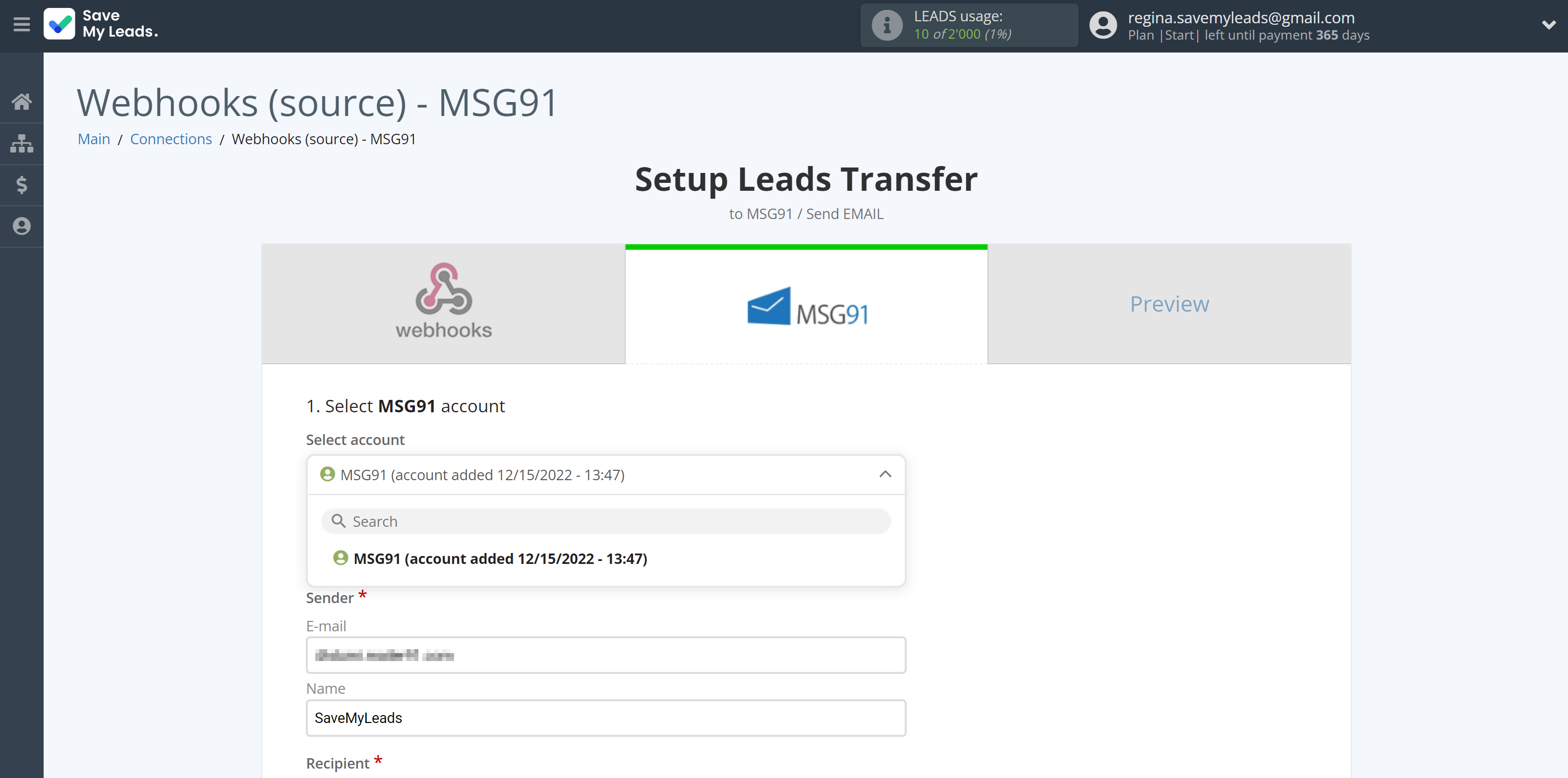 How to Connect Webhooks with MSG91 Send Email | Data Destination account selection