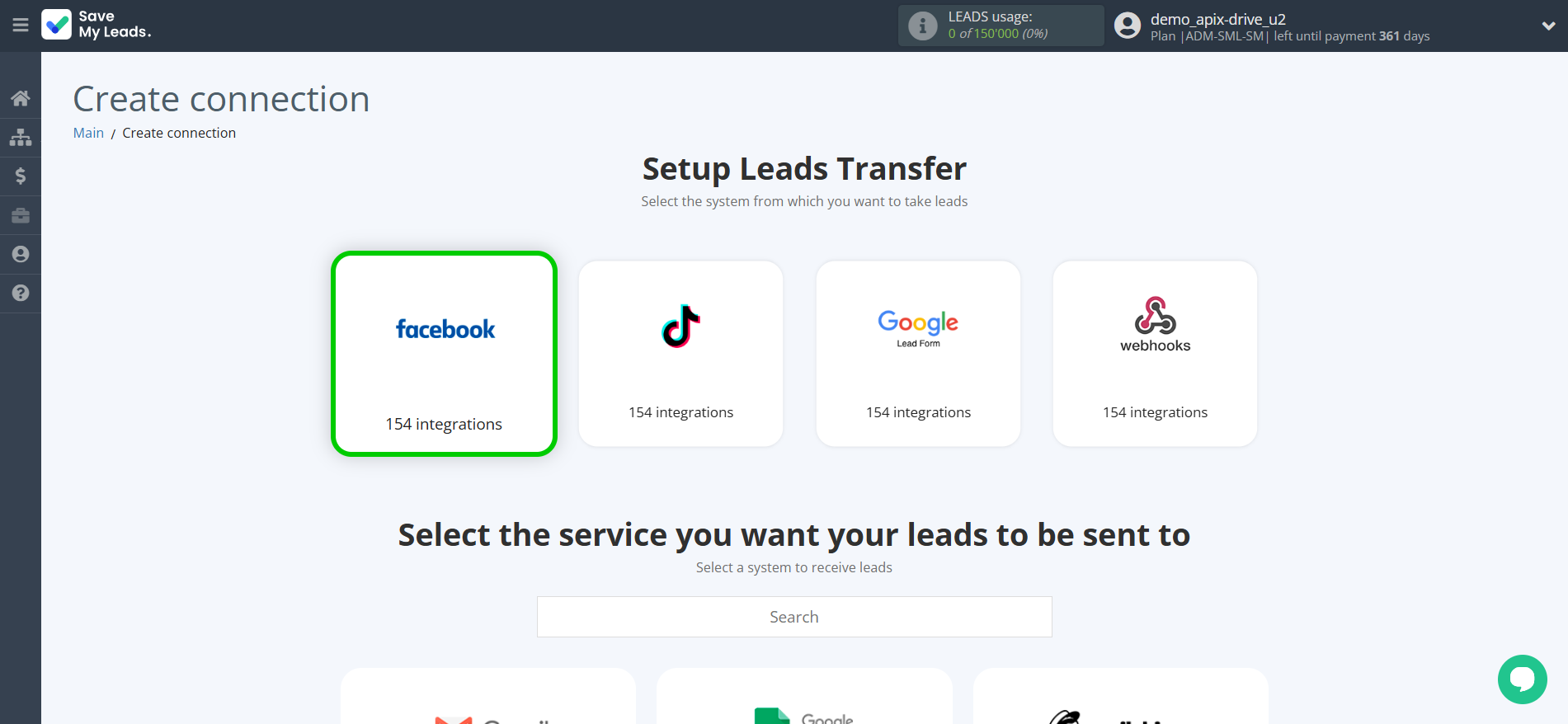 How to Connect Facebook with Smsmode | Data Source system selection