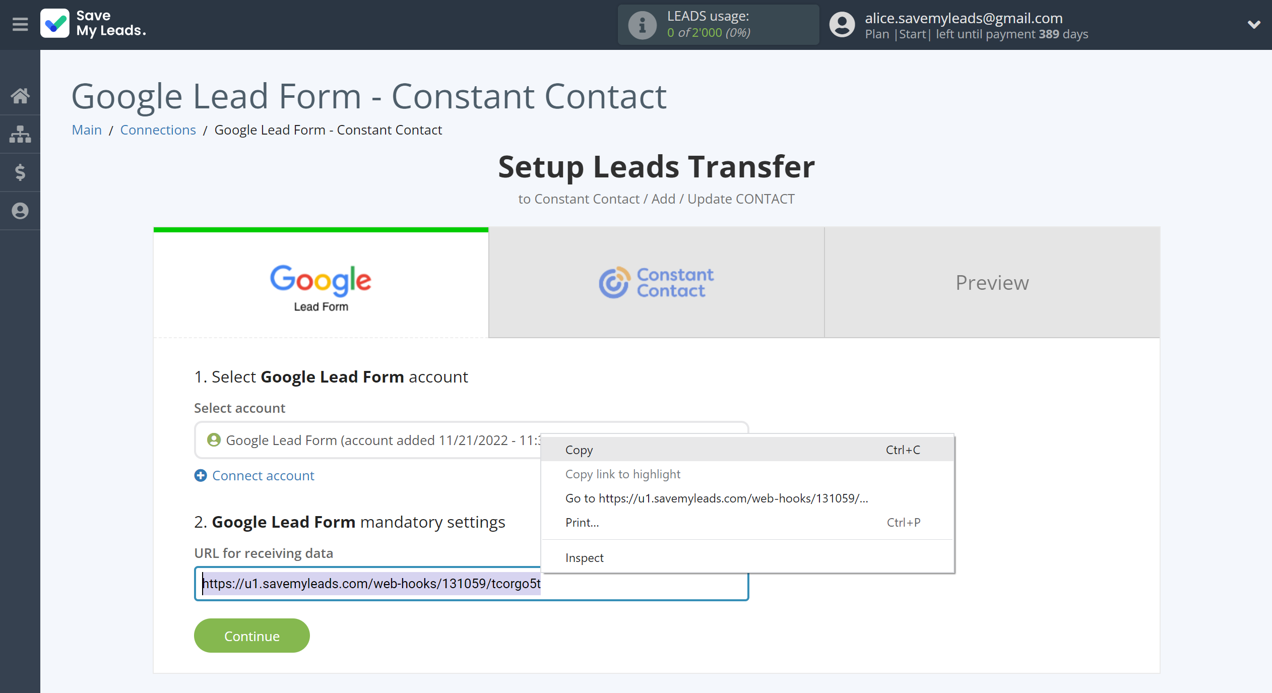 How to Connect Google Lead Form with Constant Contact | Data Source account connection