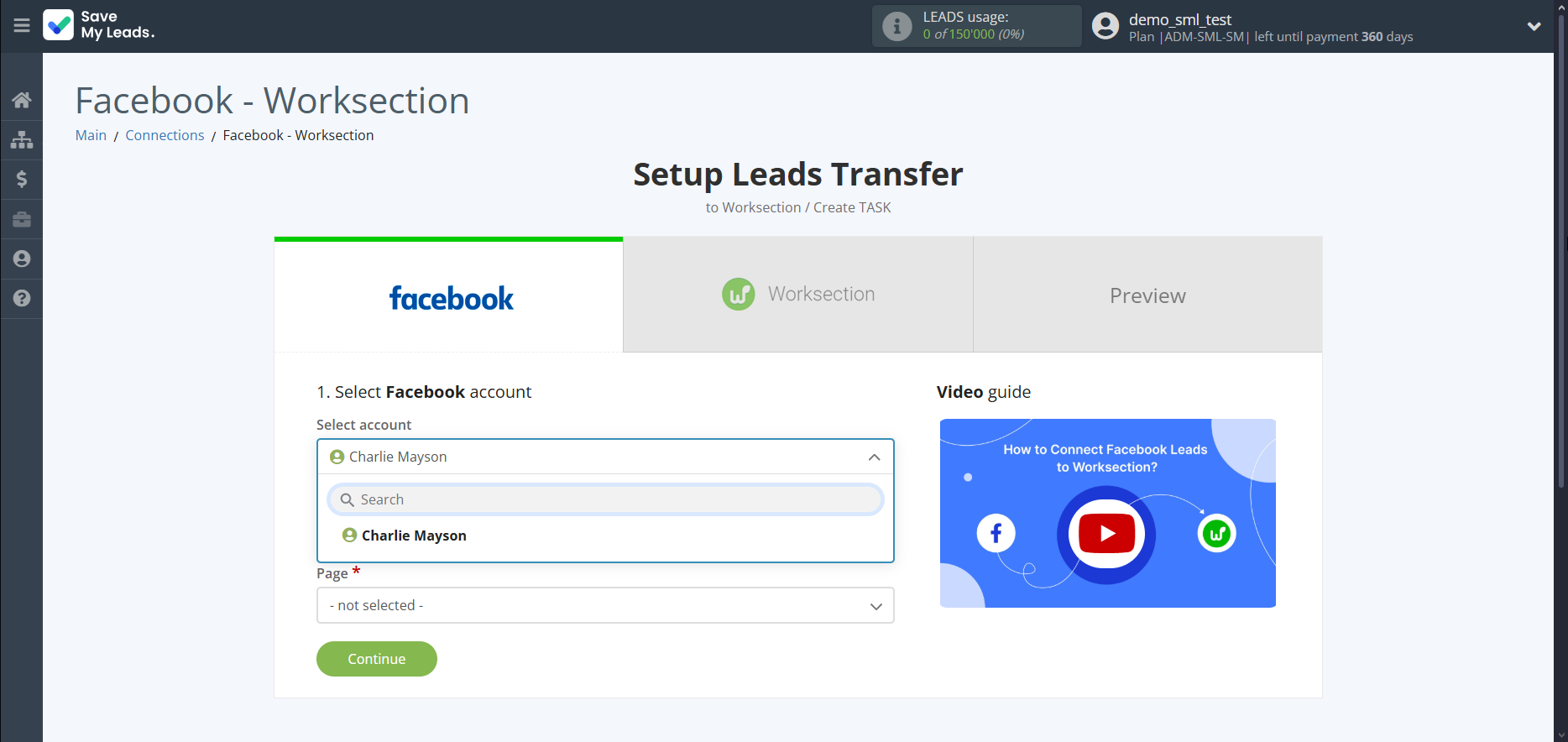 How to Connect Facebook with Worksection | Data Source account connection