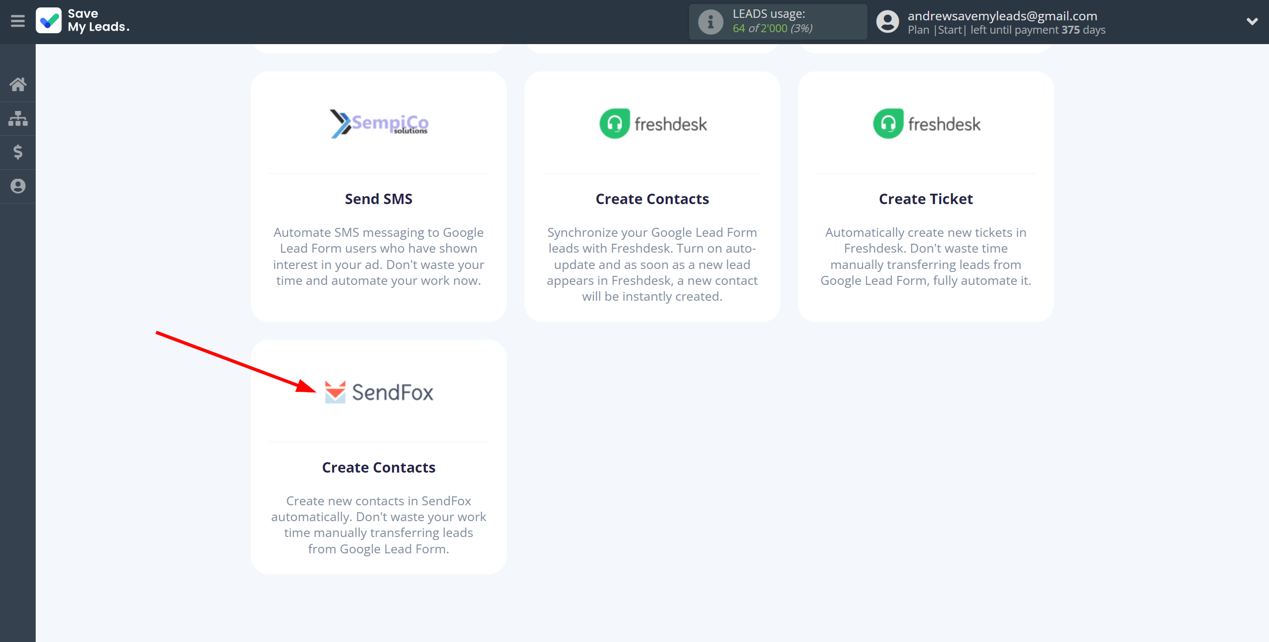 How to Connect Google Lead Form with SendFox | Data Destination system selection