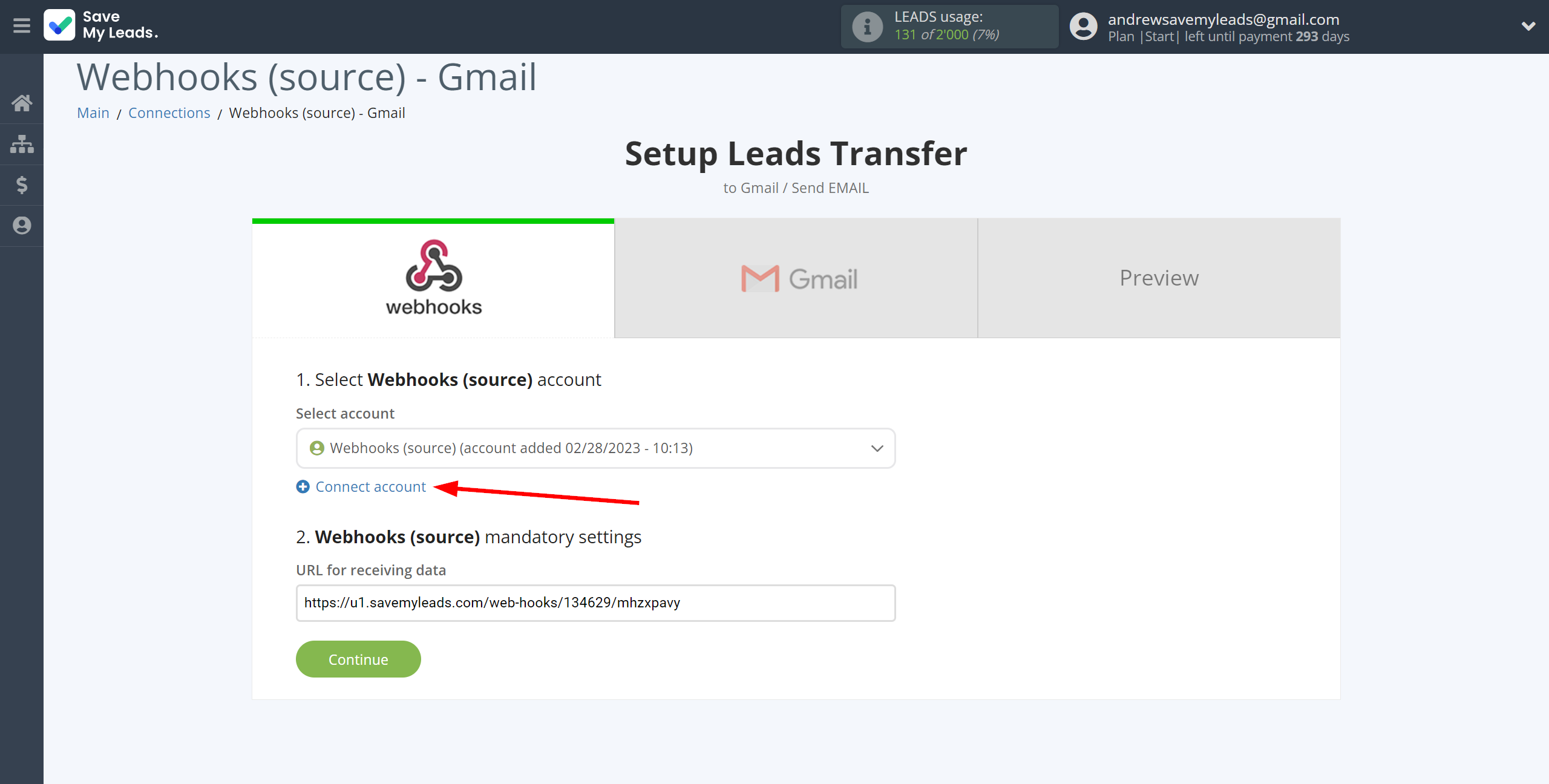 How to Connect Webhooks with Gmail | Data Source account connection