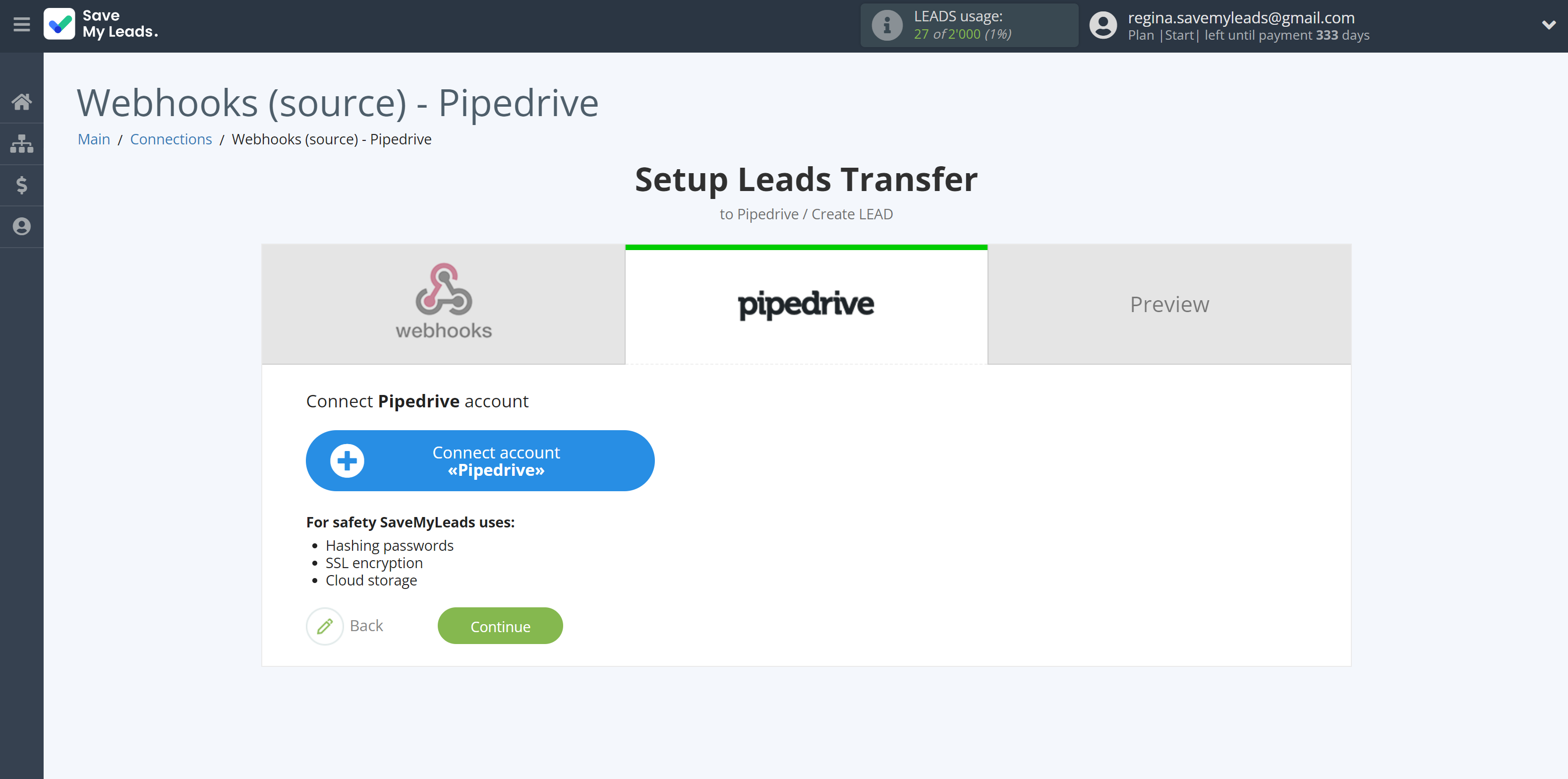 How to Connect Webhooks with Pipedrive Create Lead | Data Destination account connection