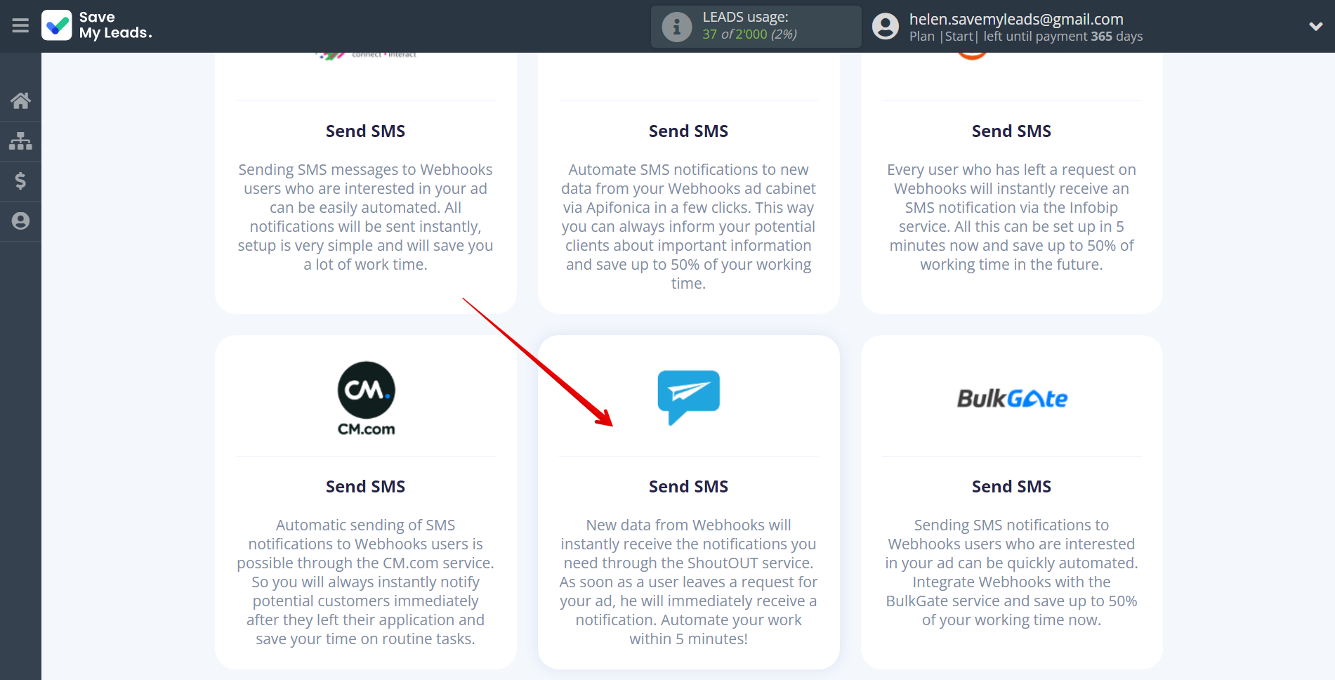 How to Connect Webhooks with ShoutOUT | Data Destination system selection