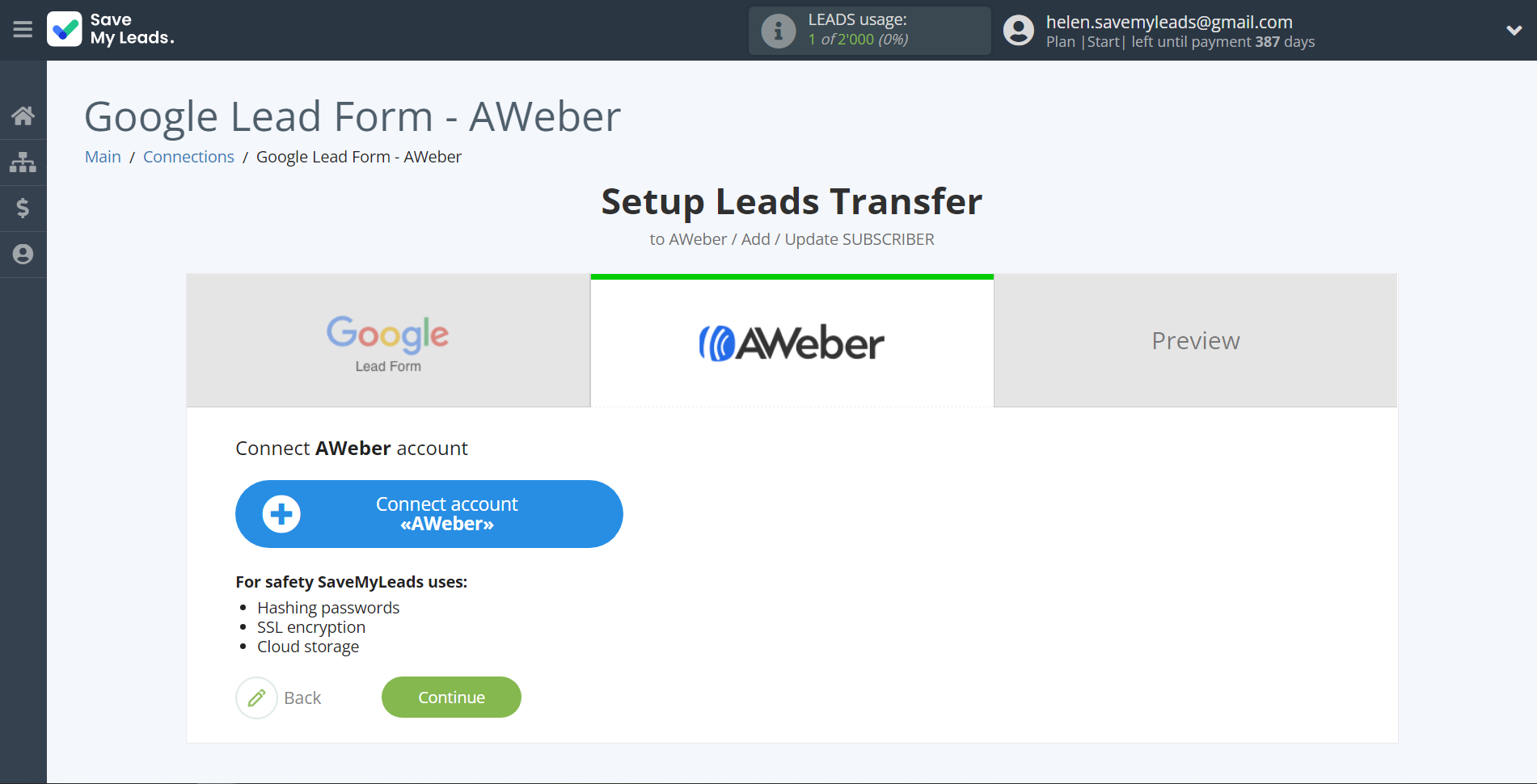 How to Connect Google Lead Form with AWeber | Data Destination account connection