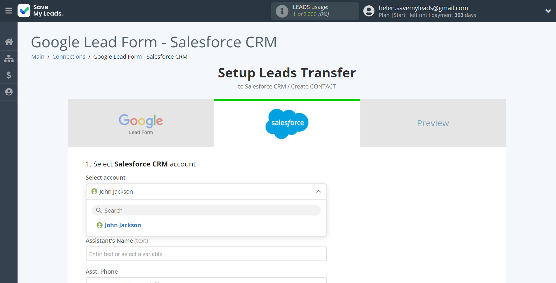 How to Connect Google Lead Form with Salesforce CRM Create Contacts | Data Destination account selection