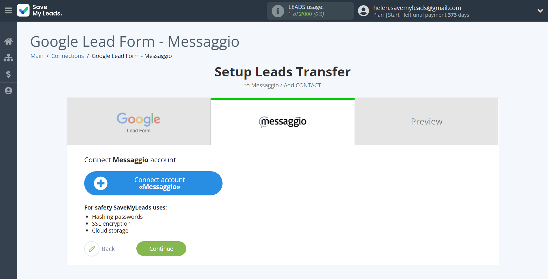 How to Connect Google Lead Form with Messaggio | Data Destination account connection
