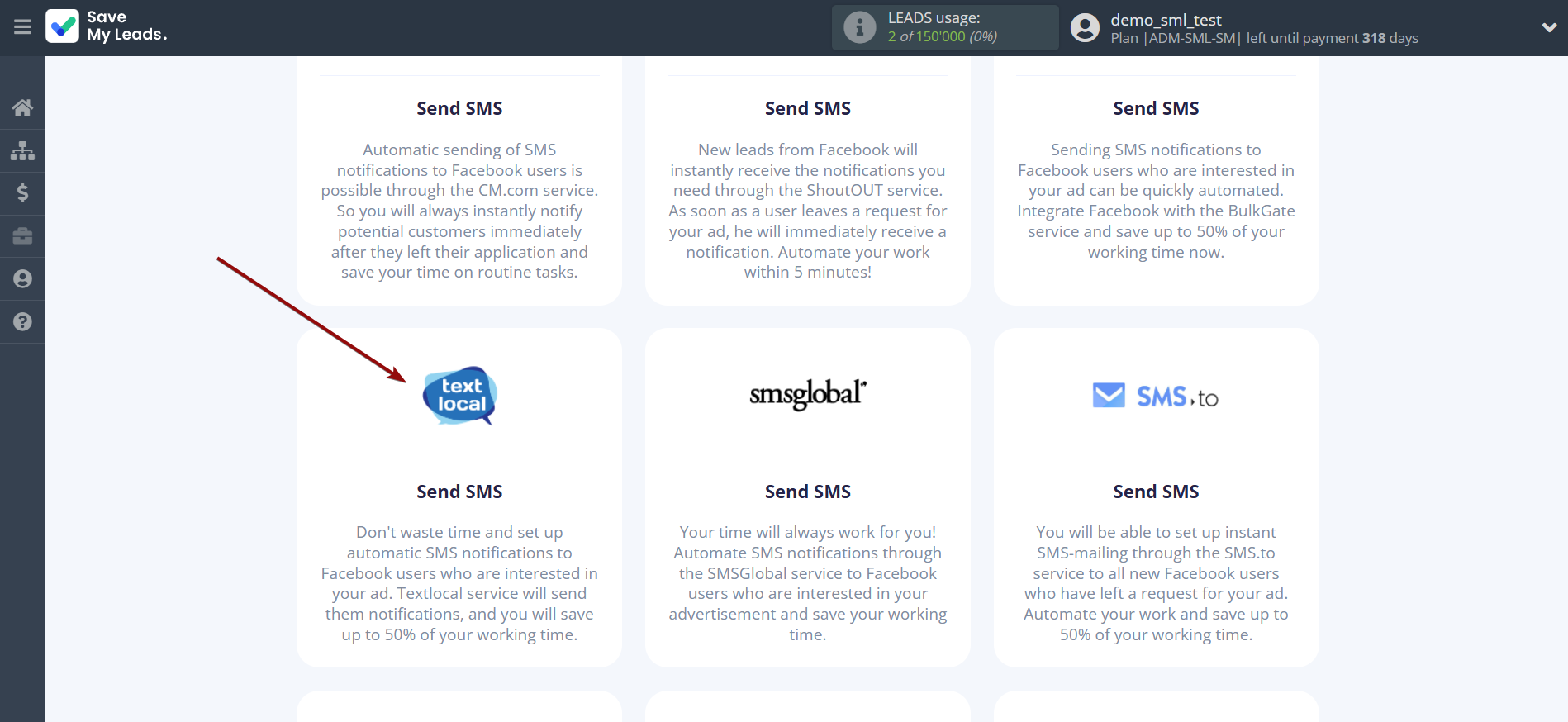 How to Connect Facebook with Textlocal | Data Destination system selection How to Connect Facebook with Textlocal | Data Destination system selection