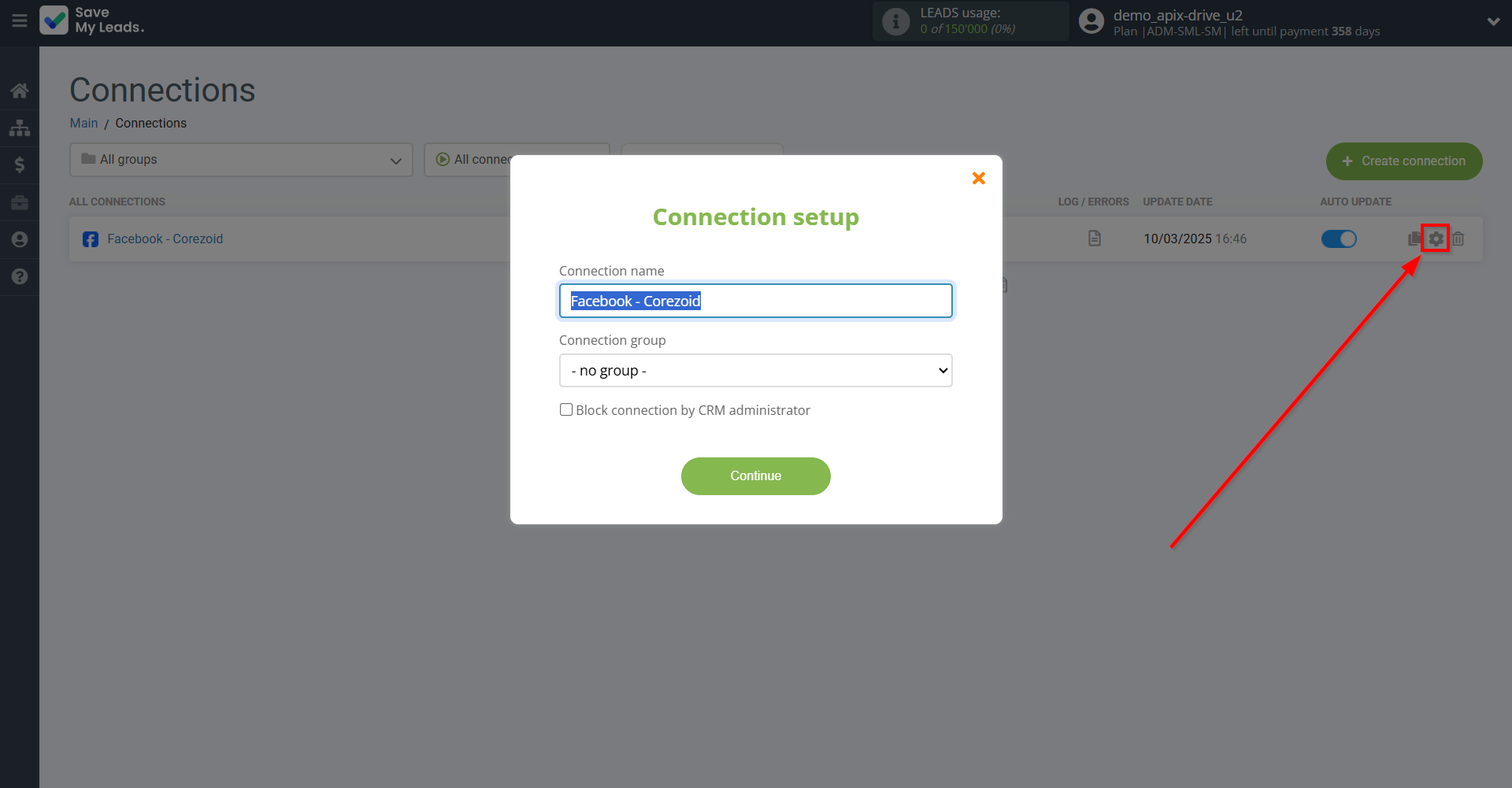 How to Connect Facebook with Corezoid | Name and group connection