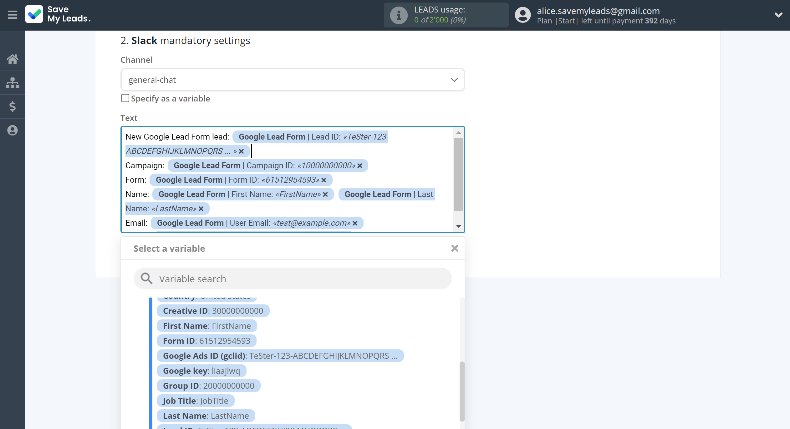 How to Connect Google Lead Form with Slack Channel Notification | Assigning fields