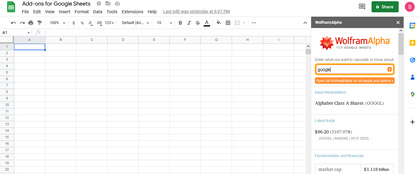 Extensions for Google Sheets | Wolfram Alpha Extensions for Google Sheets | Wolfram Alpha