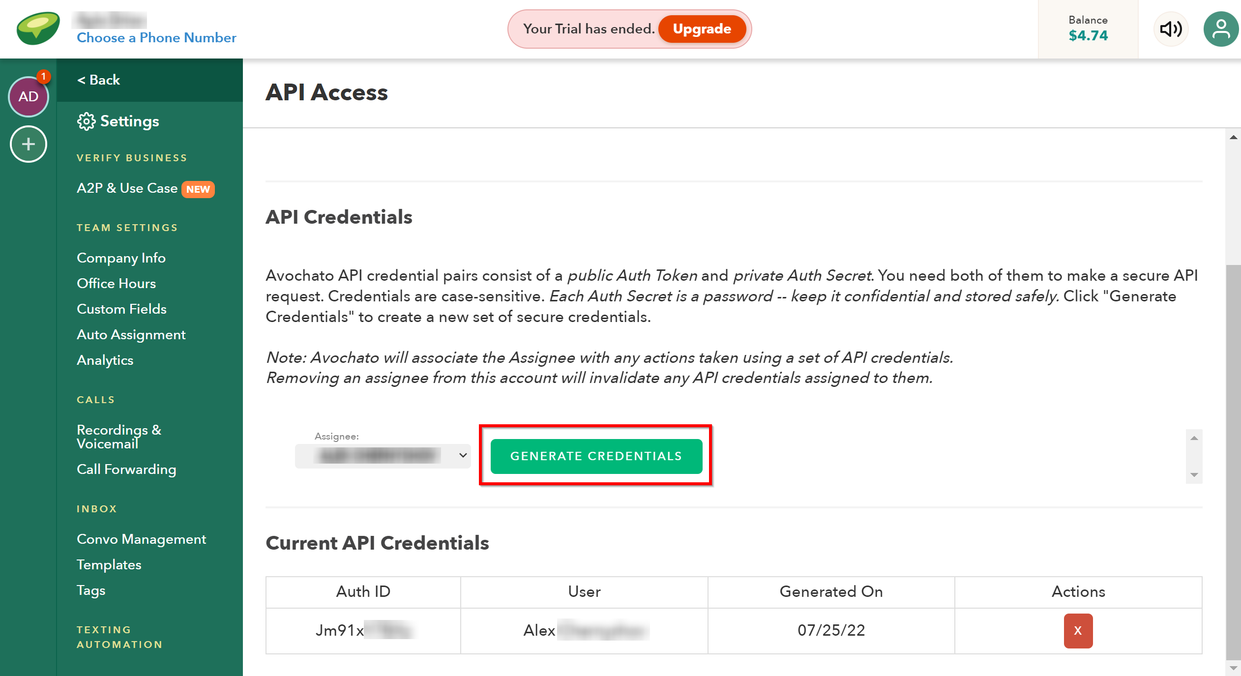 How to Connect Webhooks with Avochato | Data Destination account connection