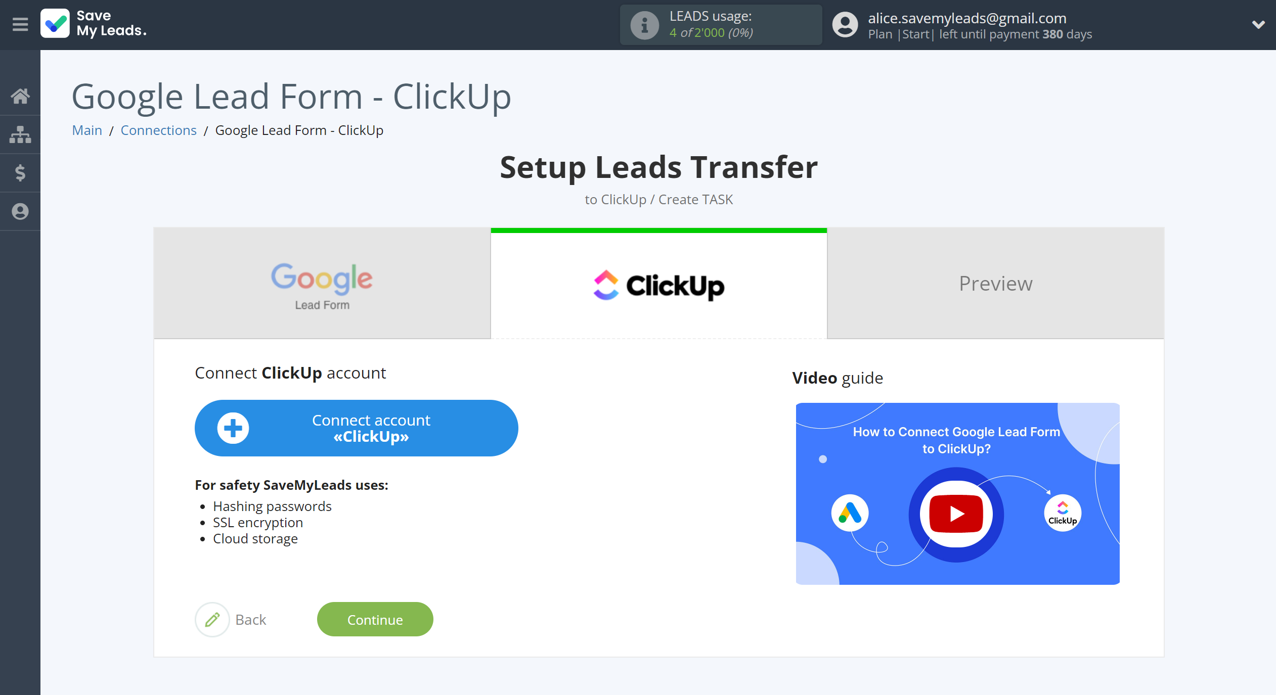 How to Connect Google Lead Form with ClickUp | Data Destination account connection